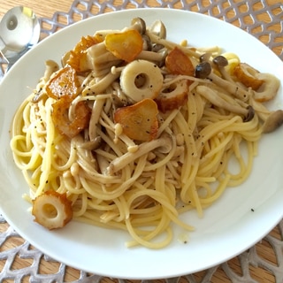 家にあるもので！きのことちくわの和風パスタ